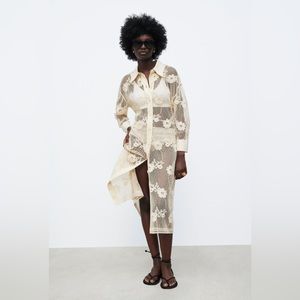 Zara Cream Crochet Floral Swim Coverup